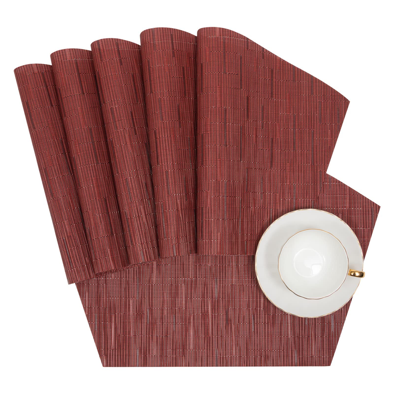 SHACOS 4-Piece Round Wedge Placemats Set - Burgundy Red Heat-Resistant Table Mats for Dining, Easy to Clean - Perfect for Dinner Parties, Holiday Gatherings & Everyday Use