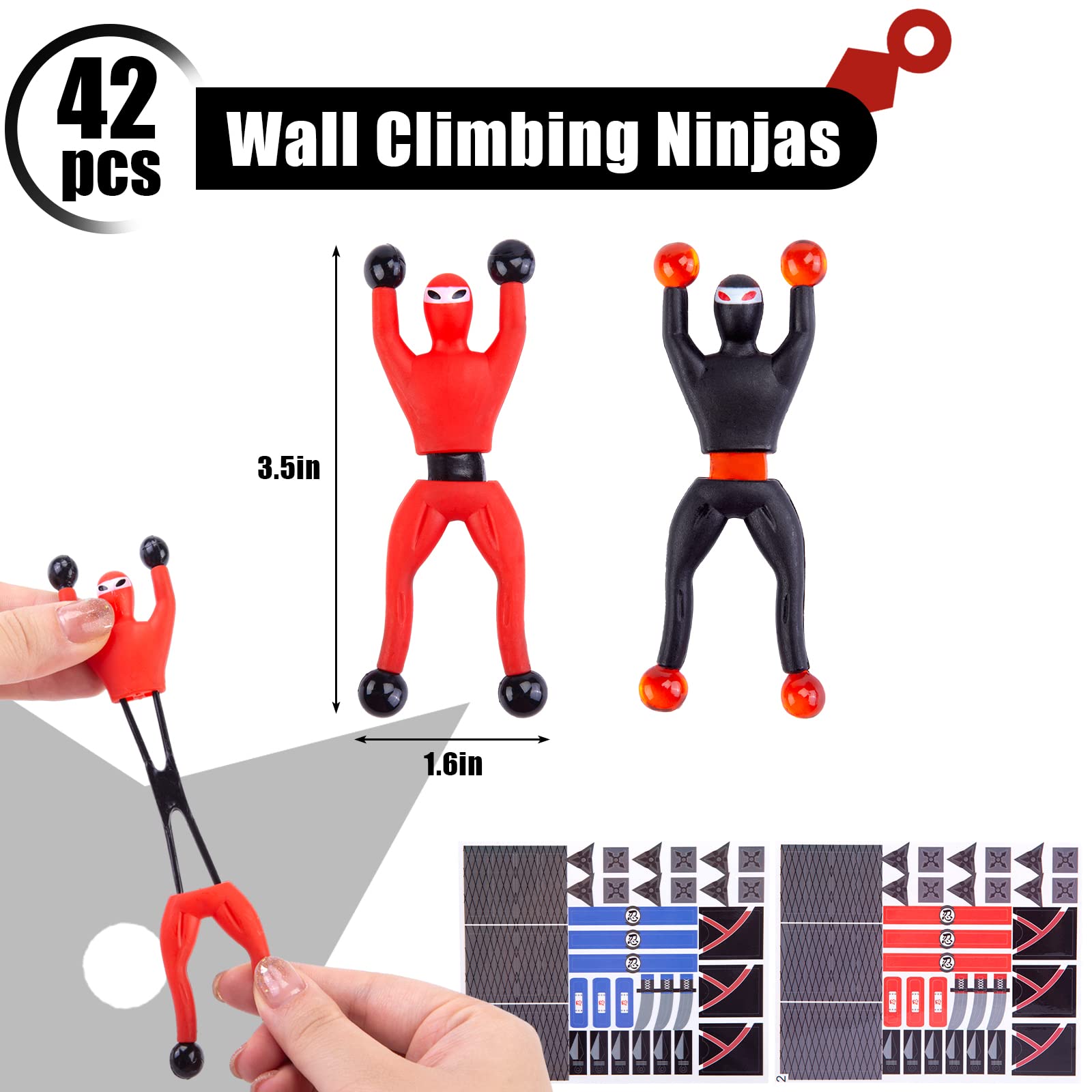 AMOR PRESENT 42PCS Sticky Ninja Climbing Toys - DIY Wall Crawlers with Stickers, Stretchy Window Climbers for Kids - Perfect for Birthday Party Favors, Classroom Rewards & Indoor Play Activities