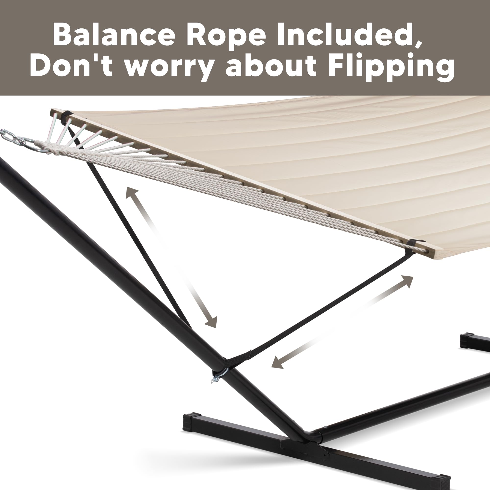 **SUNCREAT Double Outdoor Hammock with 15 ft Stand – Heavy Duty Patio Hammock for Backyard, Garden, or Beach – Beige – Perfect for Relaxing, Lounging, and Sunbathing**