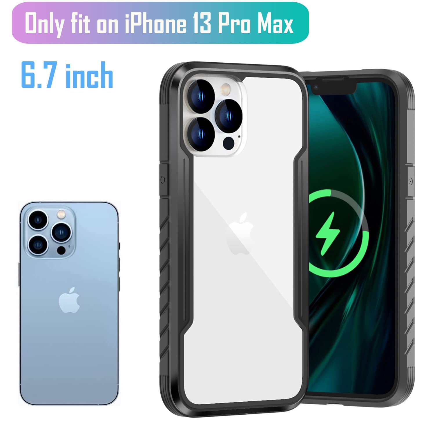 Shockproof Heavy Duty Protective Case for iPhone 13 Pro Max 6.7 Inch - Clear with Aluminum Metal Frame | Durable Drop Protection for Outdoor, Work & Everyday Use