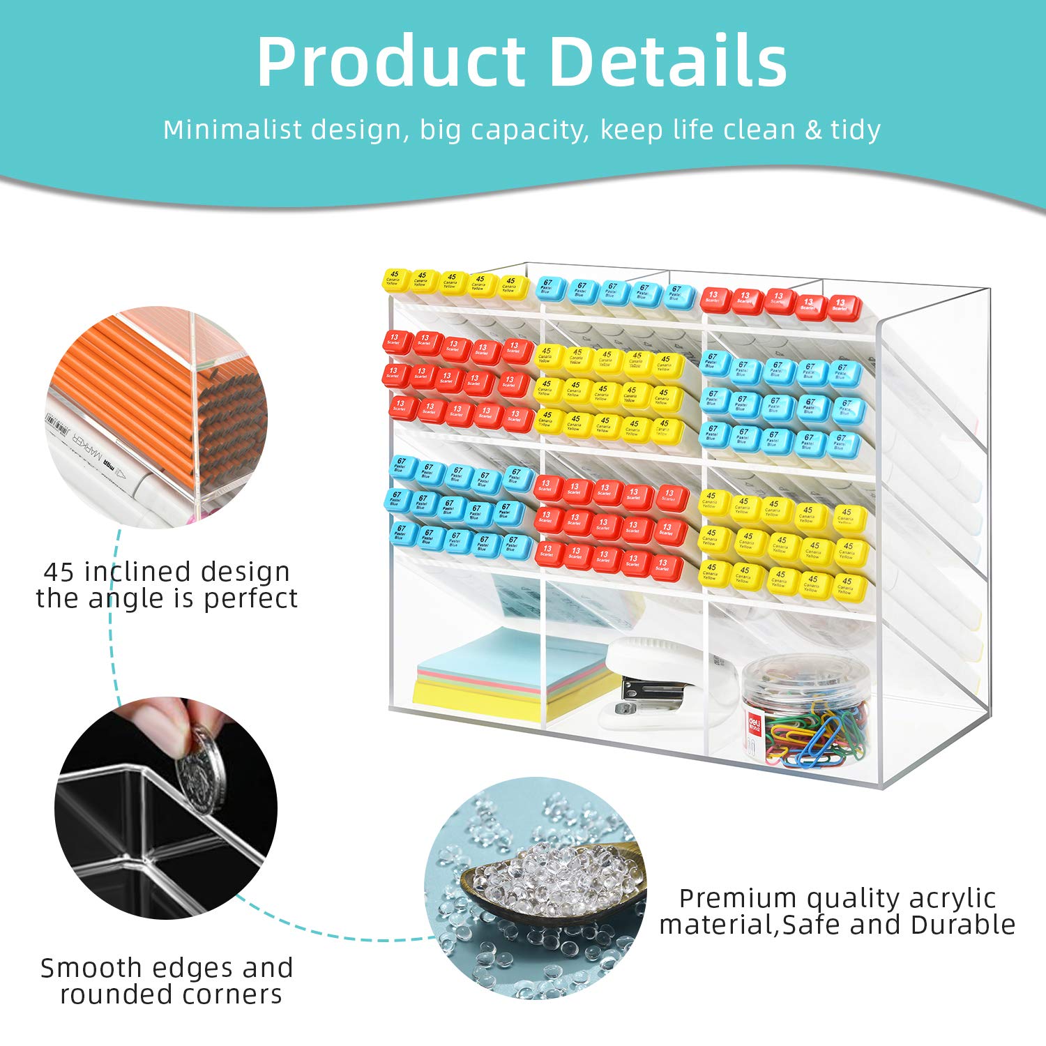 Acrylic Pen Holder & Desk Organizer with 12 Compartments - Clear Pen Storage for Office, School & Art Supplies | Perfect for Organizing Markers, Pencils & Stationery on Work Desk or Study Table