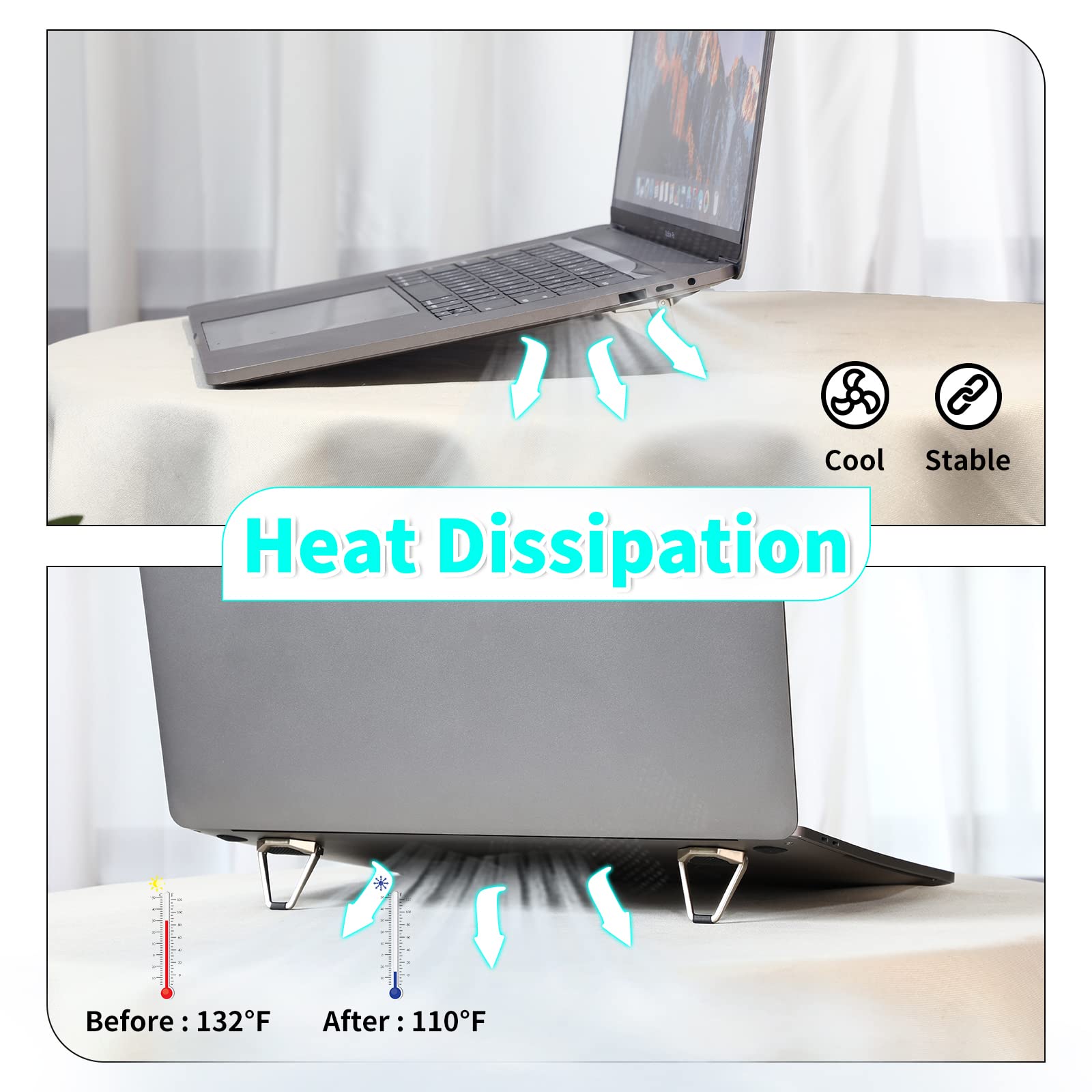 Konohan 4-Piece Portable Aluminum Keyboard Laptop Stand - Foldable, Adjustable, Lightweight Riser for 12-17 Inch Notebooks, Ideal for Home Office, Gaming, and Travel Use
