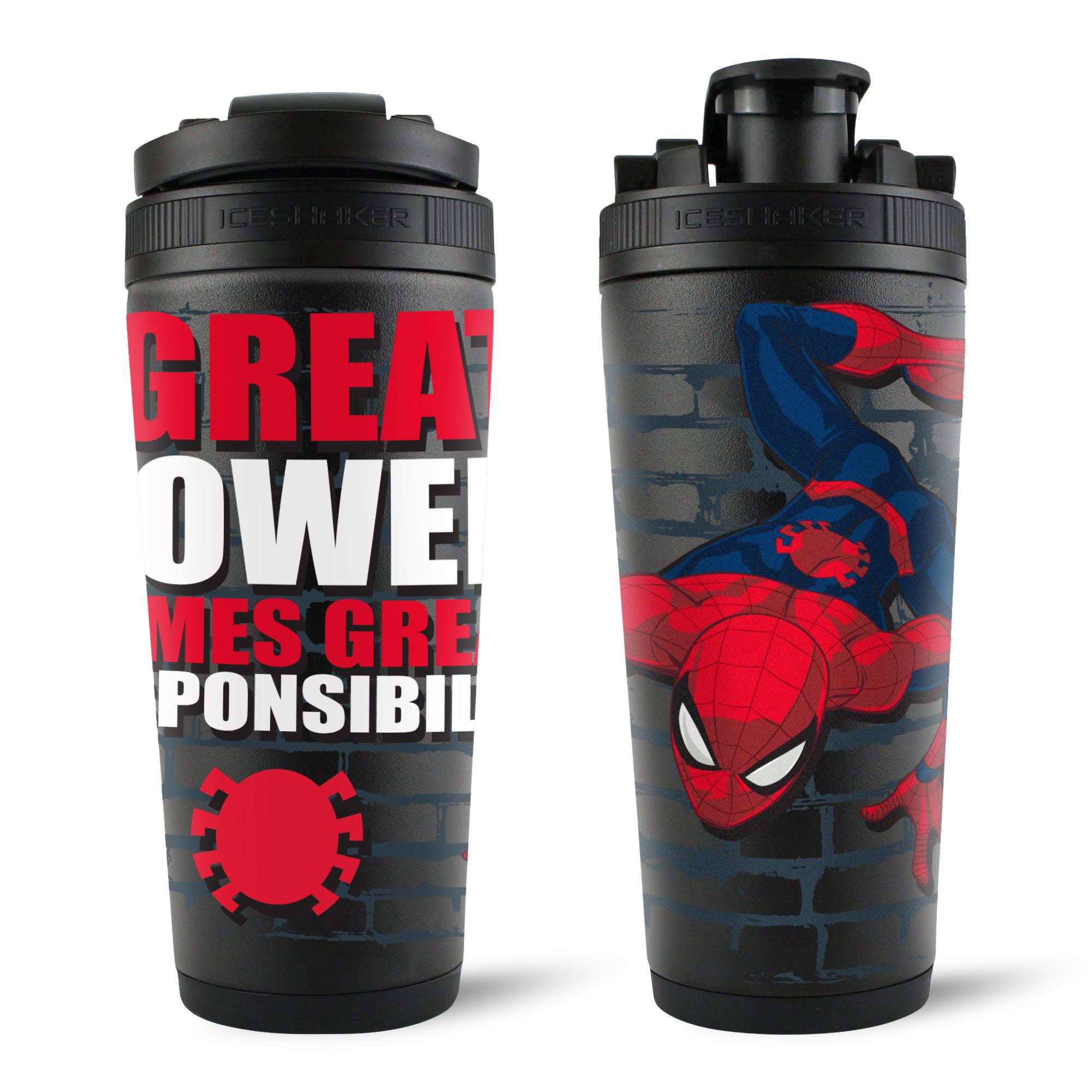 Marvel Spider-Man With Great Power 4D Ice Shaker Cup - Insulated Stainless Steel Tumbler for Superhero Fans, Gym, Office & Outdoor Adventures