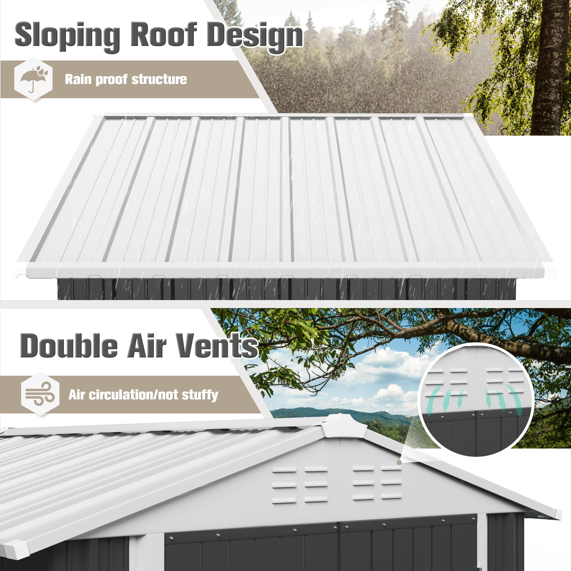 JUMMICO 6x8 FT Metal Outdoor Storage Shed - Lockable Waterproof Garden Tool Shed for Backyard, Patio & Lawn - Heavy Duty Grey Steel Utility Shed (Perfect for Storing Lawn Mowers, Bikes & Outdoor Equipment)
