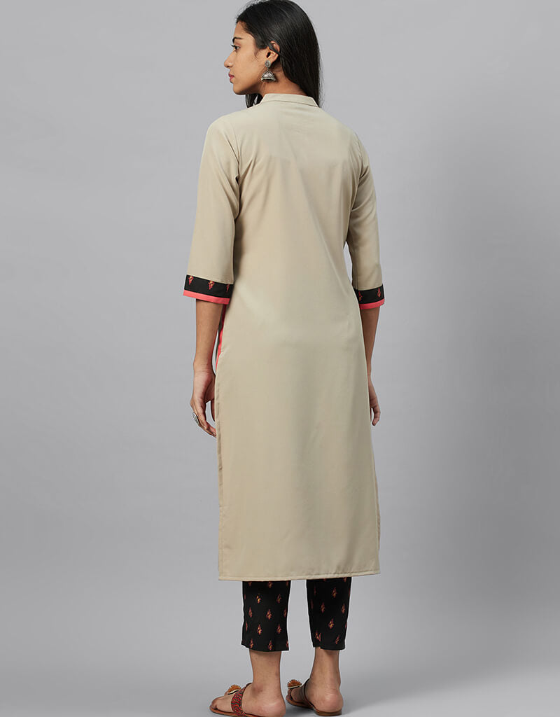 Beige Crepe Straight Leg Pants for Women - Comfortable Office Wear & Casual Outfits