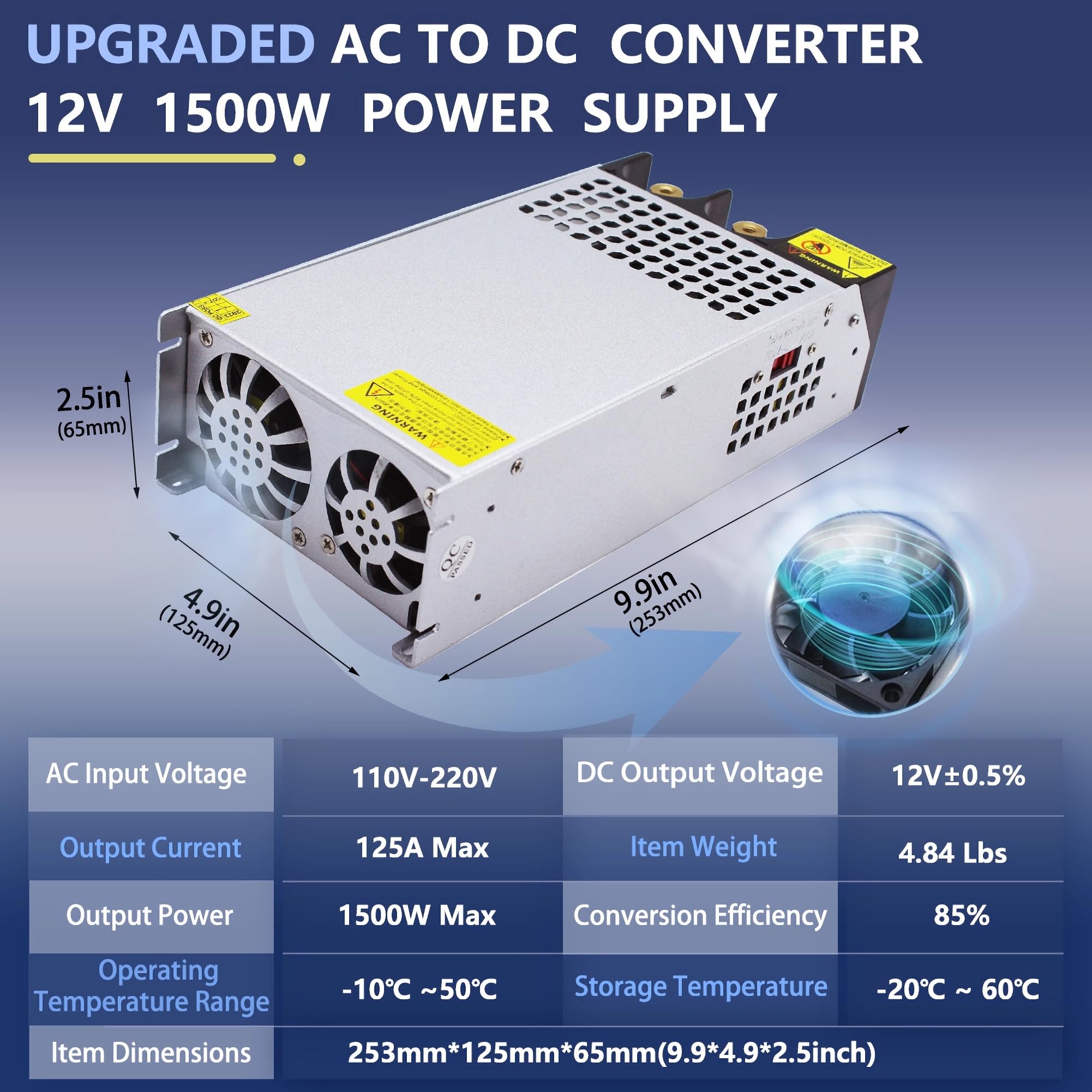 1500W AC to DC Power Supply Converter - 110V/230V Input to 12V 125A Output - for 3D Printers, CCTV Systems, LED Lighting, Motor Pumps & Air Compressors | Heavy Duty SMPS Transformer | DIY Power Adapter