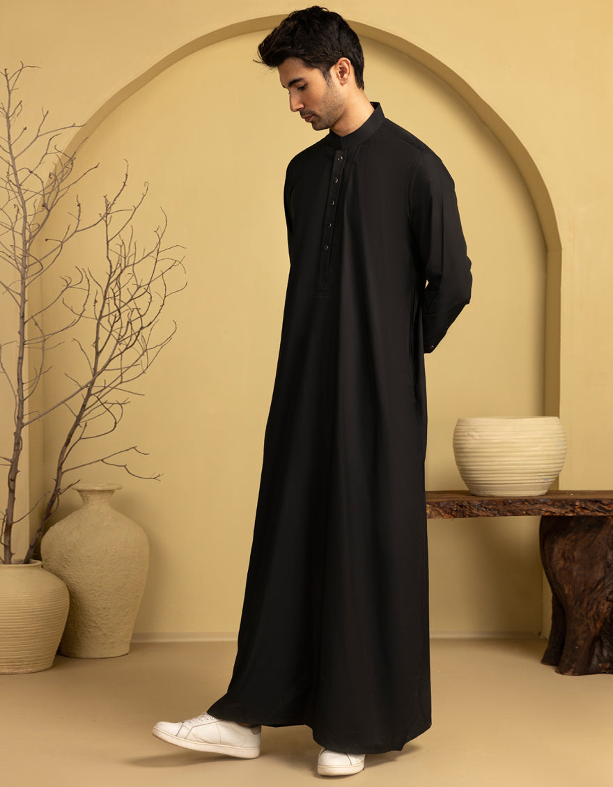 Premium Blended Black Jubba by J. Junaid Jamshed | Elegant Islamic Abaya Dress for Women | Perfect for Prayer, Eid, and Special Occasions