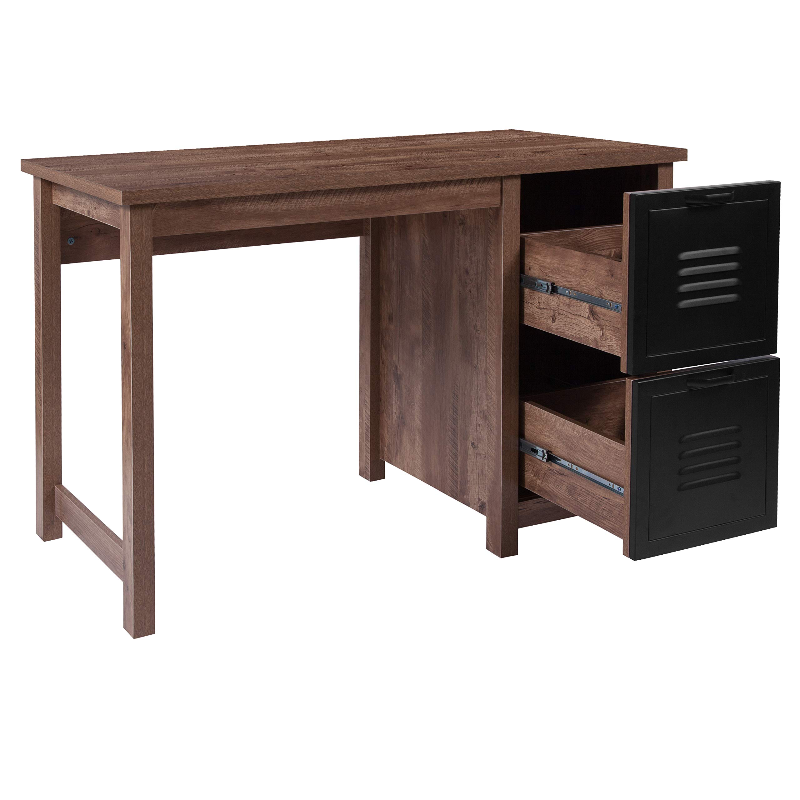 Flash Furniture Lancaster Collection Crosscut Oak Wood Grain Computer Desk with Metal Drawers - Home Office Desk for Work, Study & Gaming
