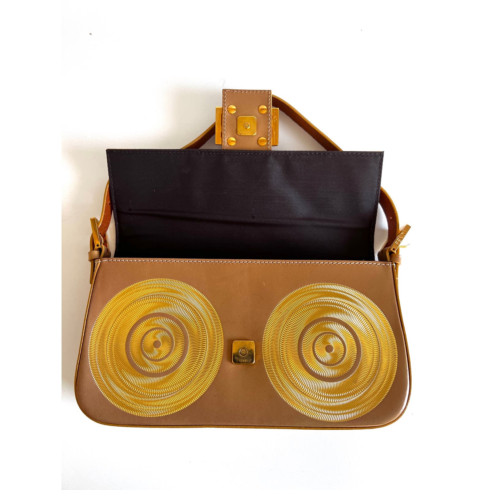 Vintage Fendi Gold Swirl Pattern Baguette Bag from 2000-2001 | Authentic Designer Shoulder Purse for Women | Perfect for Parties, Date Nights & Fashion Events
