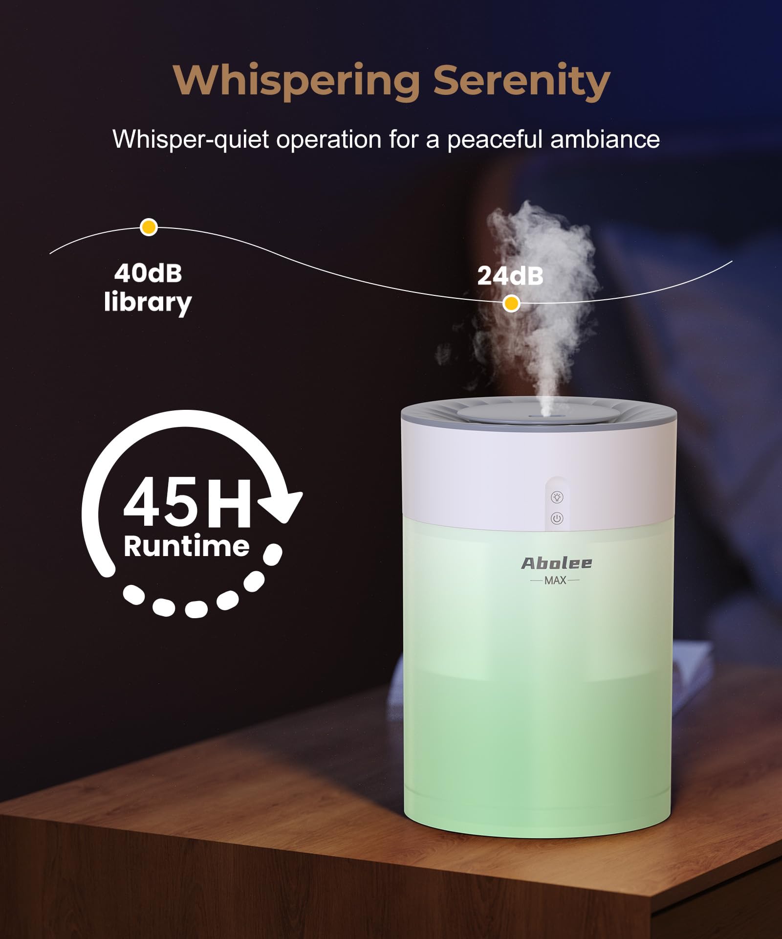 Abolee 4.5L Cool Mist Humidifier with Essential Oil Diffuser - 45 Hour Runtime, Ultra Quiet Ultrasonic Humidifier for Large Rooms, Bedroom, Nursery & Plants | 360° Nozzle | Perfect for Dry Air Relief, Better Sleep & Plant Care