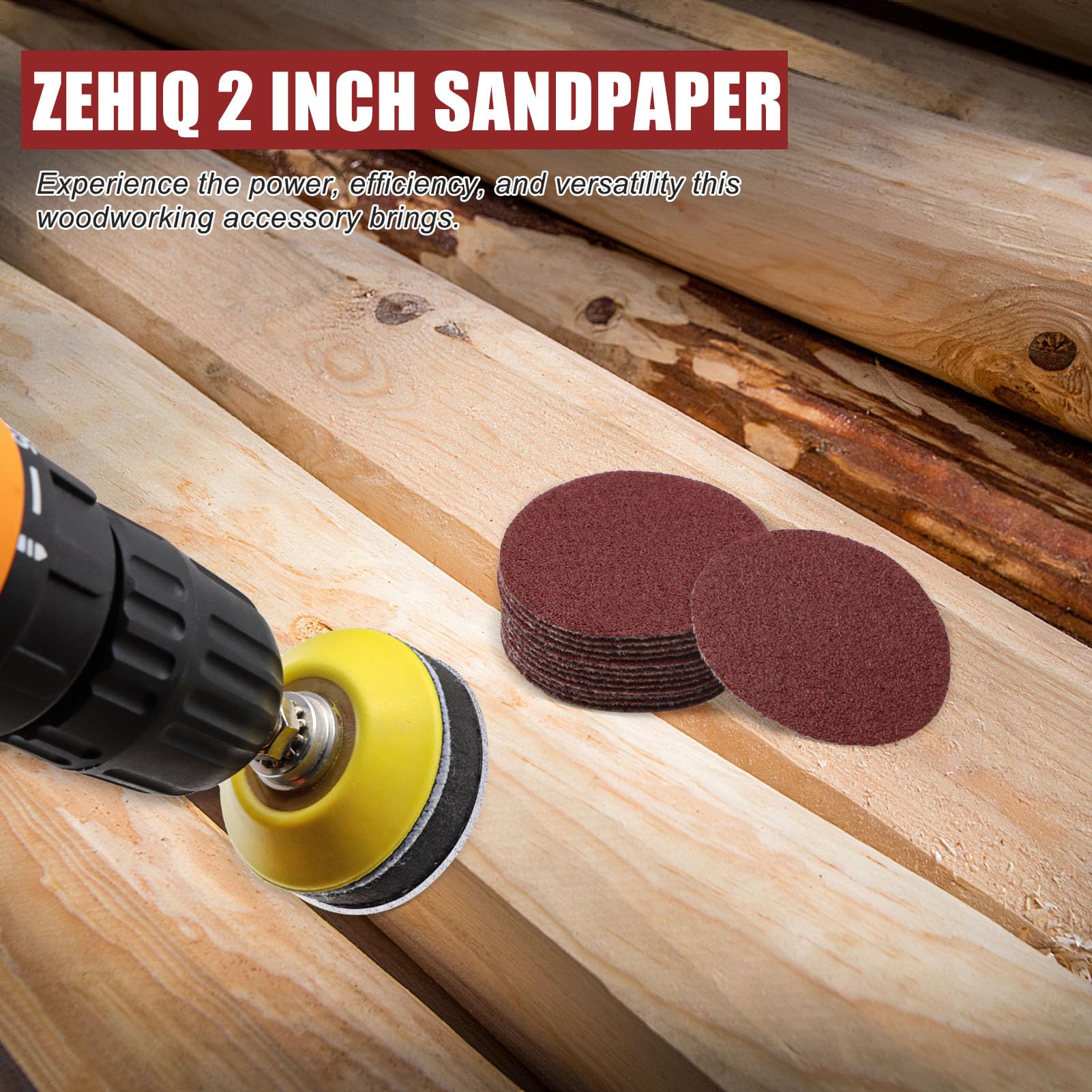 ZEHIQ 120pcs 2 Inch Sanding Discs 60 Grit Hook and Loop - Alumina Orbital Sander Pads No Hole for Sanders, Drill Grinder & Rotary Tools - Perfect for Woodworking, Metal Polishing & DIY Projects