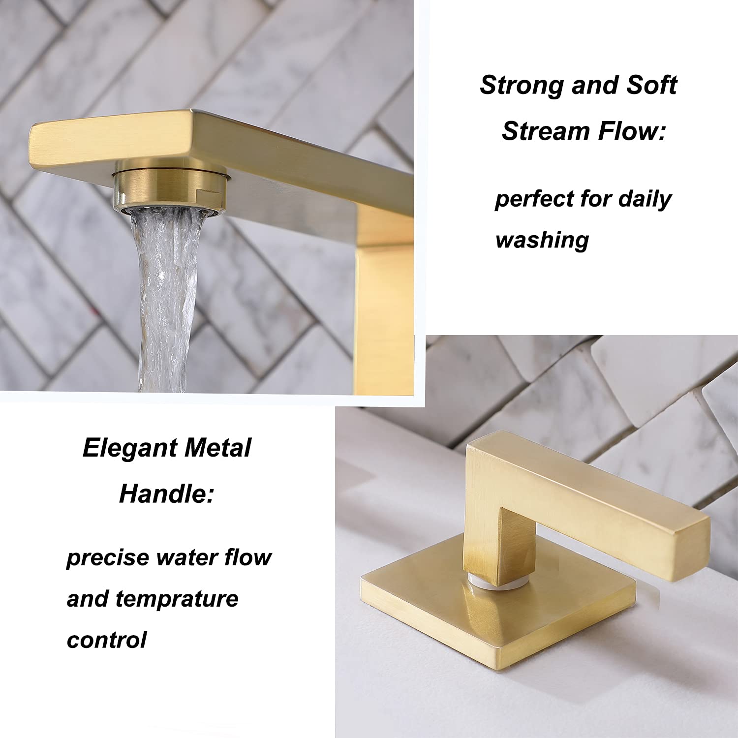 Premium Brushed Gold Bathroom Faucet - Modern 2-Handle 3-Hole Widespread Design - Solid Brass Construction with Water Supply Lines - Perfect for Vanity Sinks in Luxury Bathrooms & Commercial Spaces
