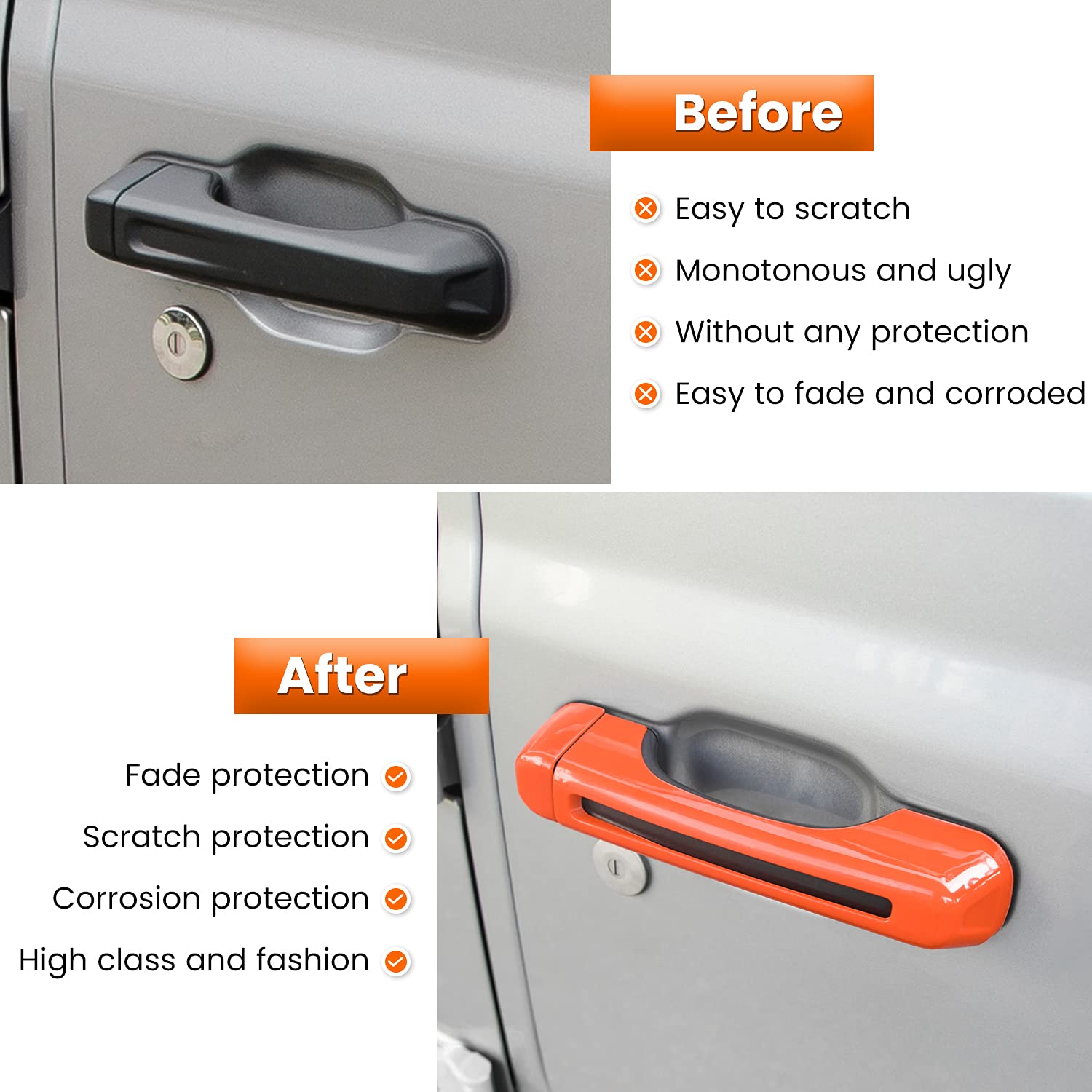 Jeep Wrangler Door Handle Covers 2018-2024 | 5PCS Orange Trim for JL/JLU - Off-Road Protection