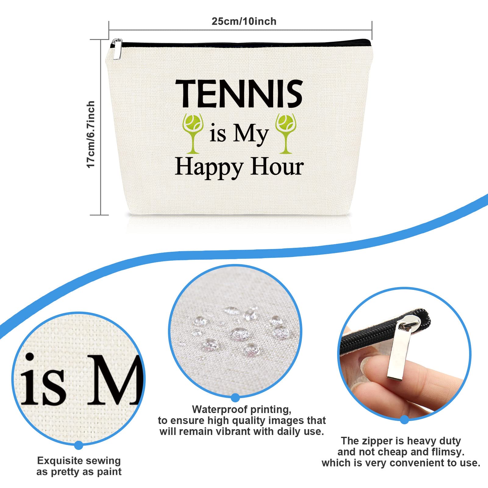 Tennis Gifts for Women - Premium Cosmetic Makeup Bag for Tennis Players, Coaches & Lovers - Perfect Birthday, Christmas Gift for Friends & Coworkers - Travel Pouch for Tennis Team & Sports Enthusiasts