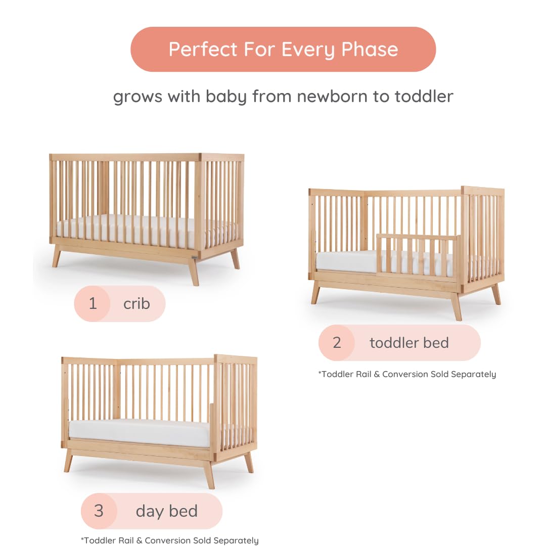 **Soho 3-in-1 Convertible Wooden Crib to Toddler Bed – GREENGUARD Gold Certified, Non-Toxic Baby-Safe Finish, Sustainable Beech Wood, Modern Nursery Design, 3 Adjustable Heights (Natural) – Made in Italy | Perfect for Newborns, Infants & Toddlers in Eco-Friendly Nurseries**