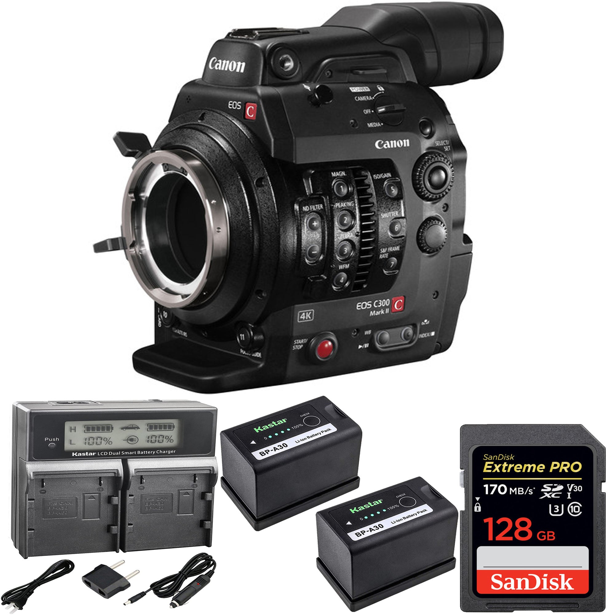Canon Cinema EOS C300 Mark II Professional 4K Camcorder Body (PL Lens Mount) with Sandisk Extreme Pro 128GB SD Card - Ultimate Filmmaking Starter Kit for Cinematic Videos, Documentaries & Commercial Production
