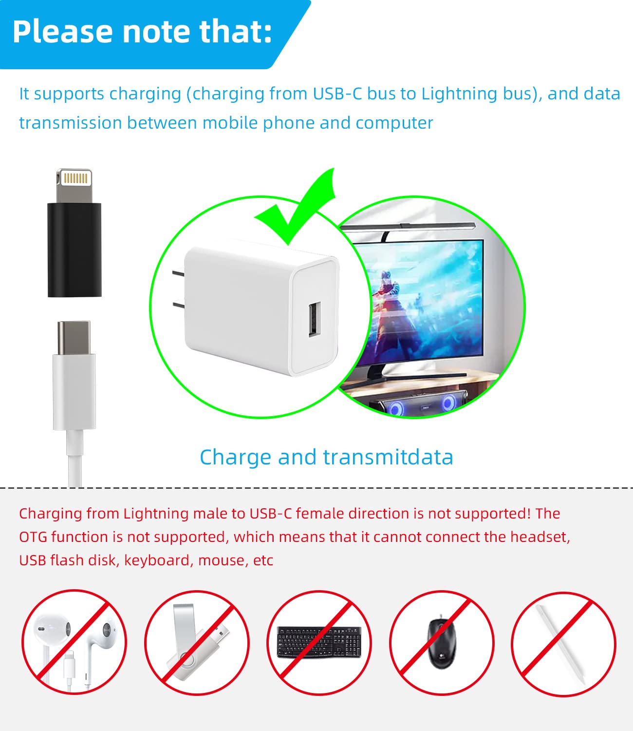 3-Pack USB C Female to Lightning Male Adapter - Type C to Lightning Charger Converter for iPhone 14/13/12/11 Pro Max/Mini/XS/SE/7/X/XR/8 Plus/6 & iPad Air 2018 - Fast Charging & Data Sync Cable for Home, Office & Travel