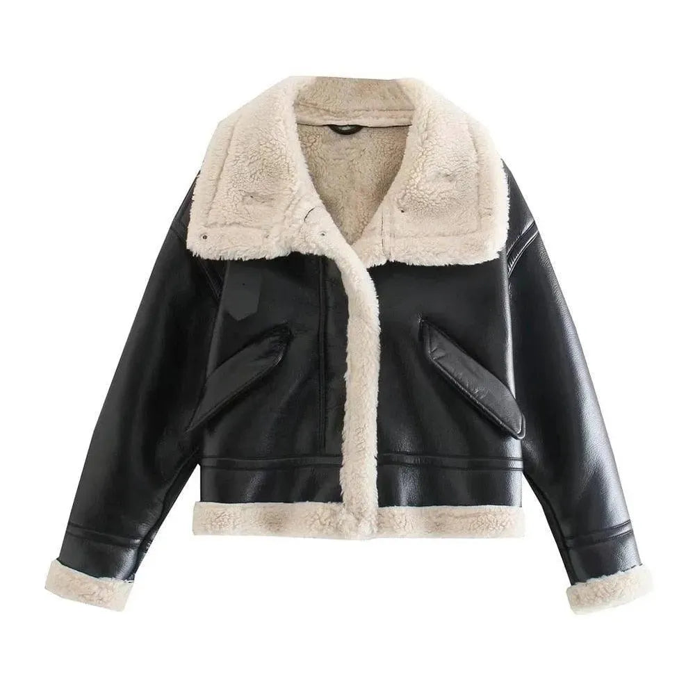 Vintage Women's Winter Leather Jackets - Classic Warm Faux Fur Lined Coat for Cold Weather, Fashion Outerwear for Daily Wear & Outdoor Activities