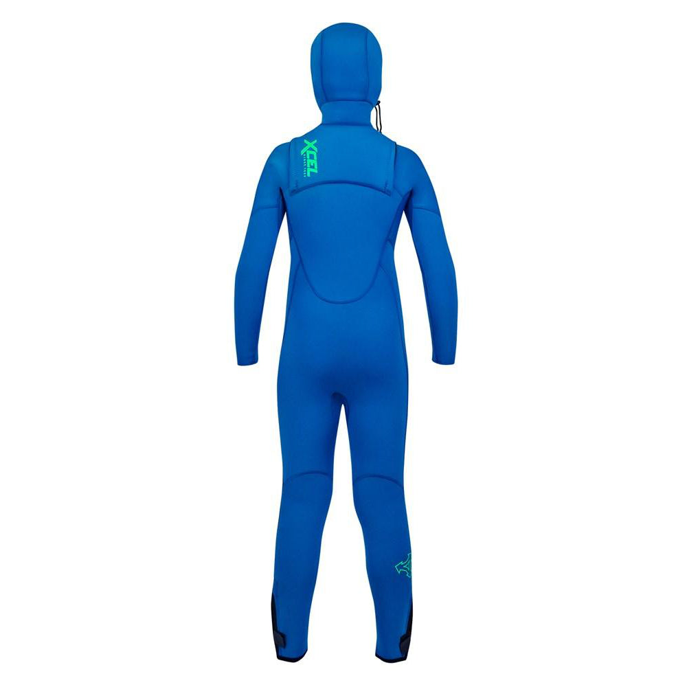 XCEL Youth 4.5/3.5mm COMP Hooded Wetsuit with Front Zip & Ankle Zips in Faint Blue - Perfect for Surfing, Diving & Water Sports