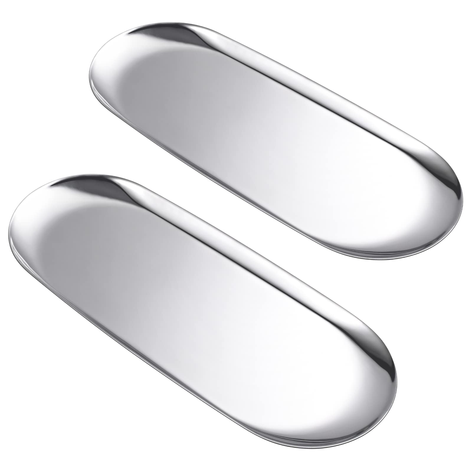 2-Piece Silver Oval Stainless Steel Coffee Table Tray - Elegant Jewelry Organizer, Cosmetic Display, Candle Holder & Candy Dish for Living Room, Bedroom Decor & Gift Giving