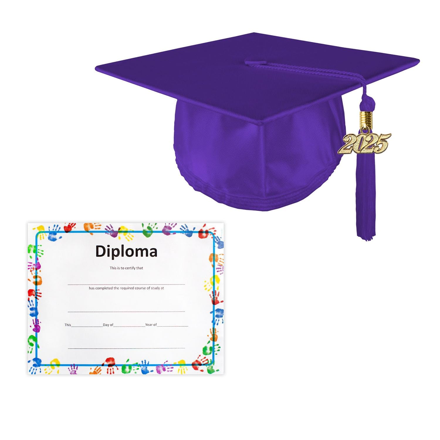 Kids Graduation Cap and Tassel Set with Diploma - Shiny Unisex Preschool & Kindergarten Commencement Accessories - Perfect for School Ceremonies, Photo Shoots & Memory Keepsakes