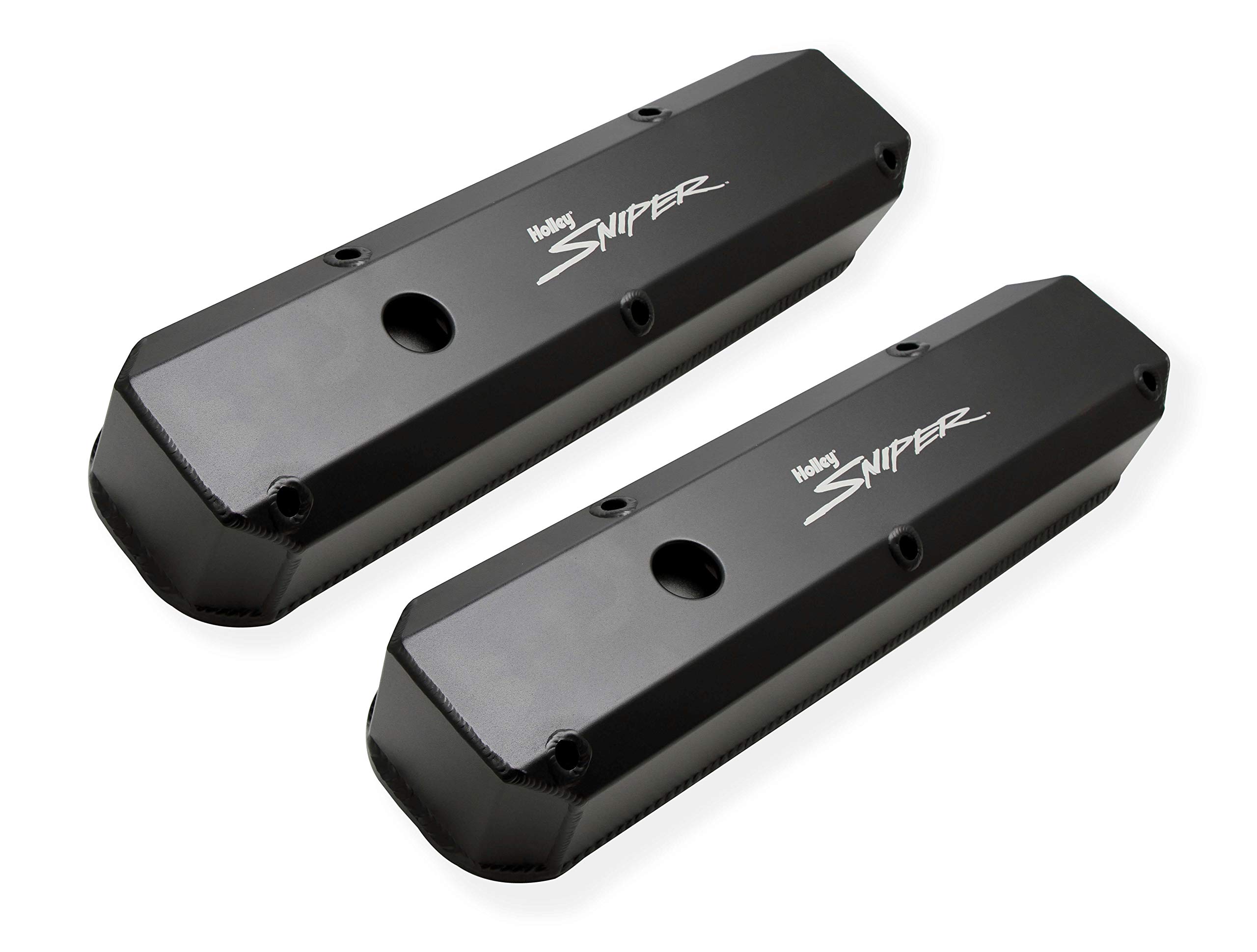 Holley 890003B Black Aluminum Valve Cover Set with Emissions Port - High Performance Engine Upgrade for Chevy, Ford, Dodge - Perfect for Car Restoration & Racing Applications