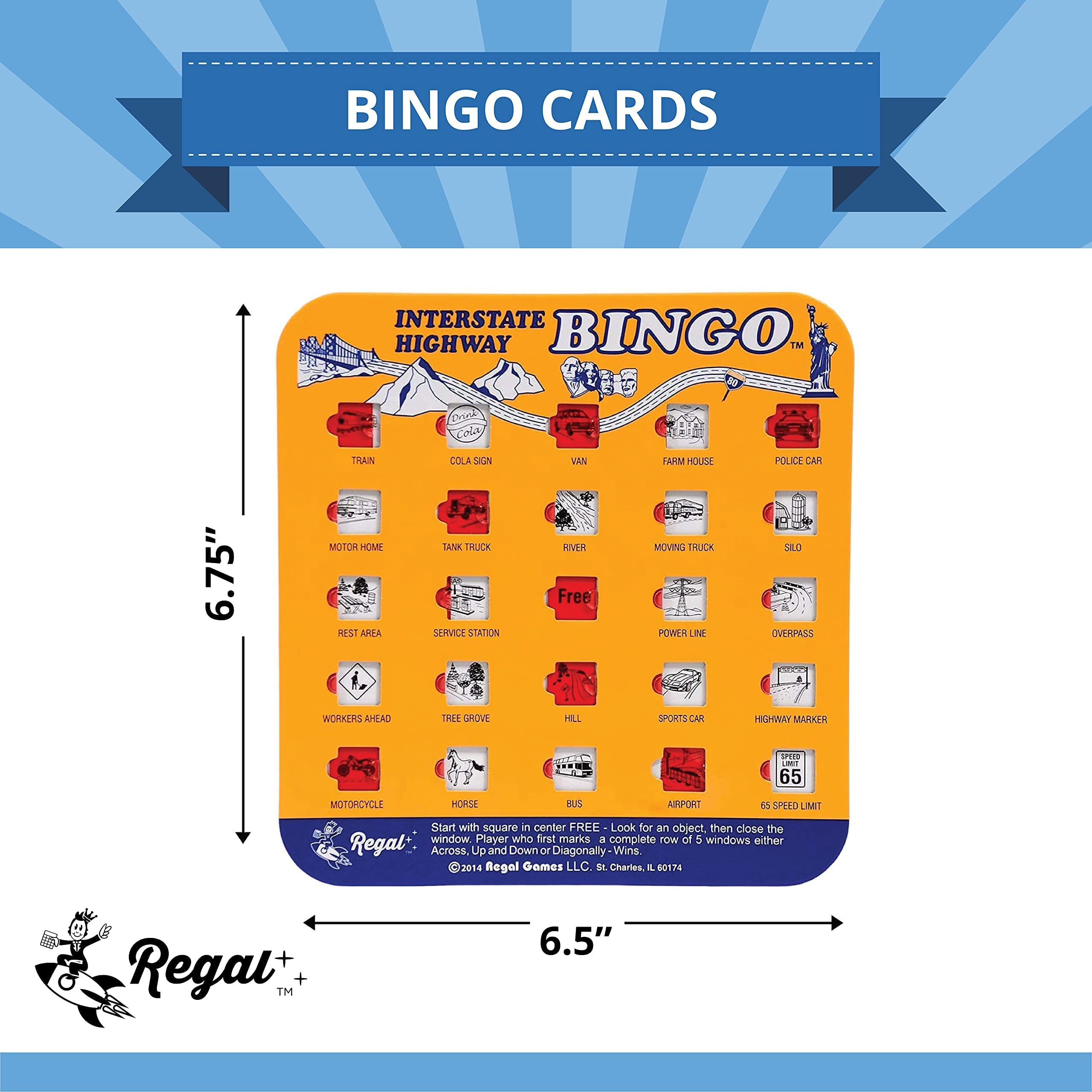 Regal Games Finger-Tip Shutter Bingo Cards with Sliding Windows - Interstate Highway Travel Bingo Game Set for Adults & Kids - Reusable No-Chip Bingo Cards (4 Pack, Orange) - Perfect for Road Trips, Family Game Nights & Travel Entertainment
