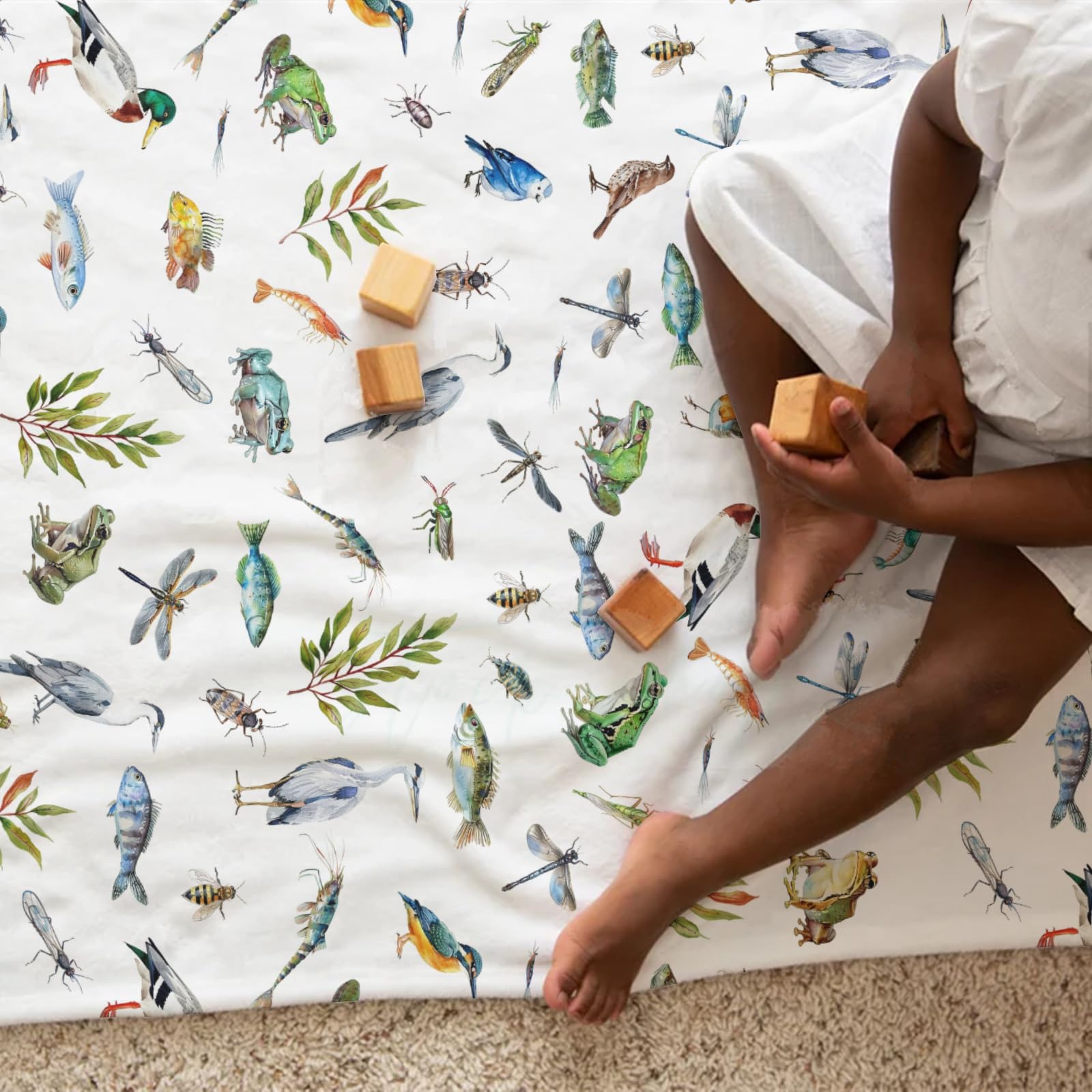 Wildlife Pond Baby Blanket for Boys & Girls - Soft Flannel Swaddle Blanket with Wild Animals, Frogs, Ducks, Fish & Birds Design - 30x40 Inch Nursery Blanket for Toddlers, Crib & Playmats | Perfect for Baby Showers, Hunting Themed Nurseries & Outdoor Photography Props