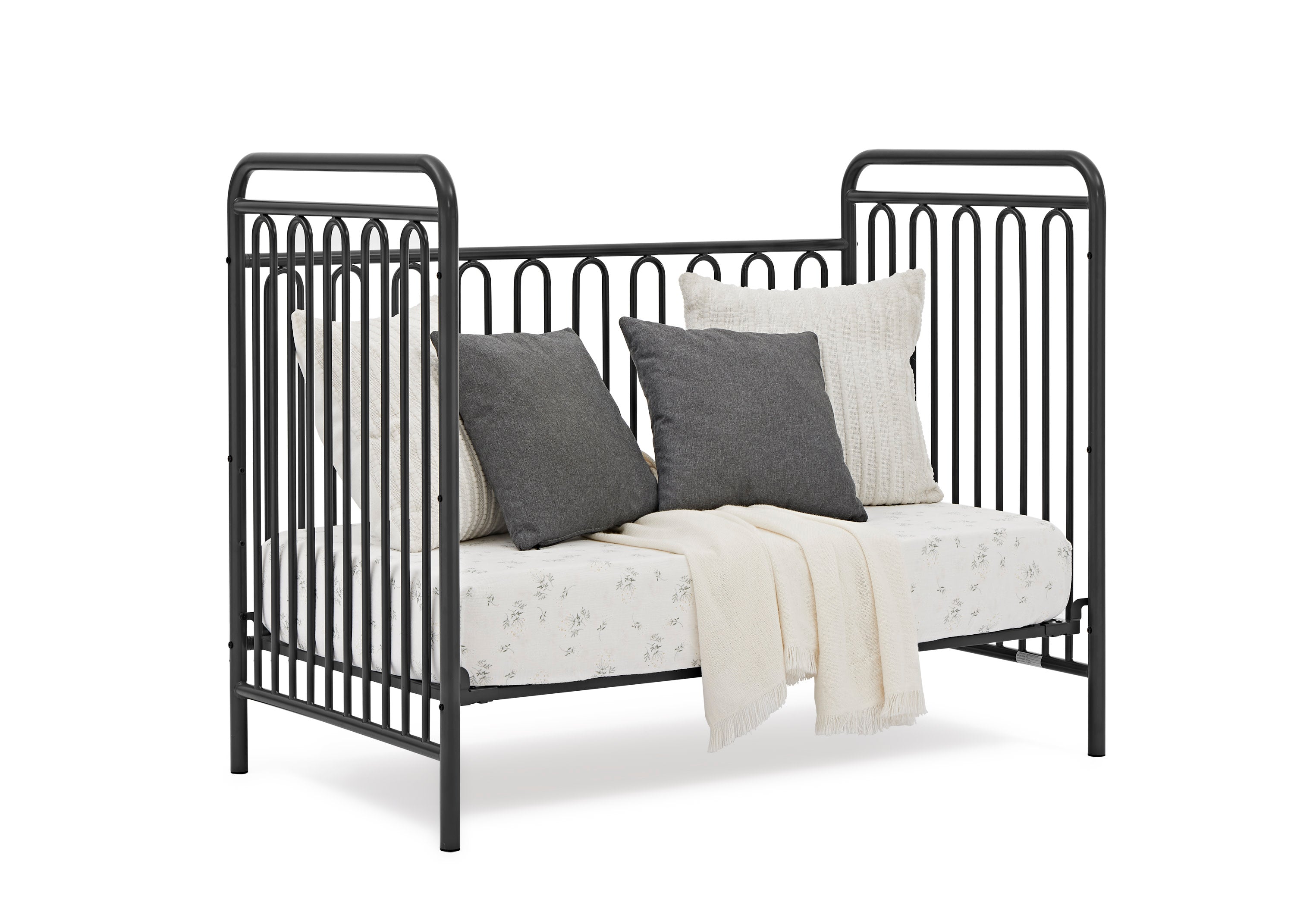 Darcy 4-in-1 Convertible Metal Baby Crib - Toddler Bed, Daybed & Full-Size Bed Conversion - Modern Nursery Furniture for Newborns to Teens (White) | Perfect for Small Spaces & Growing Families