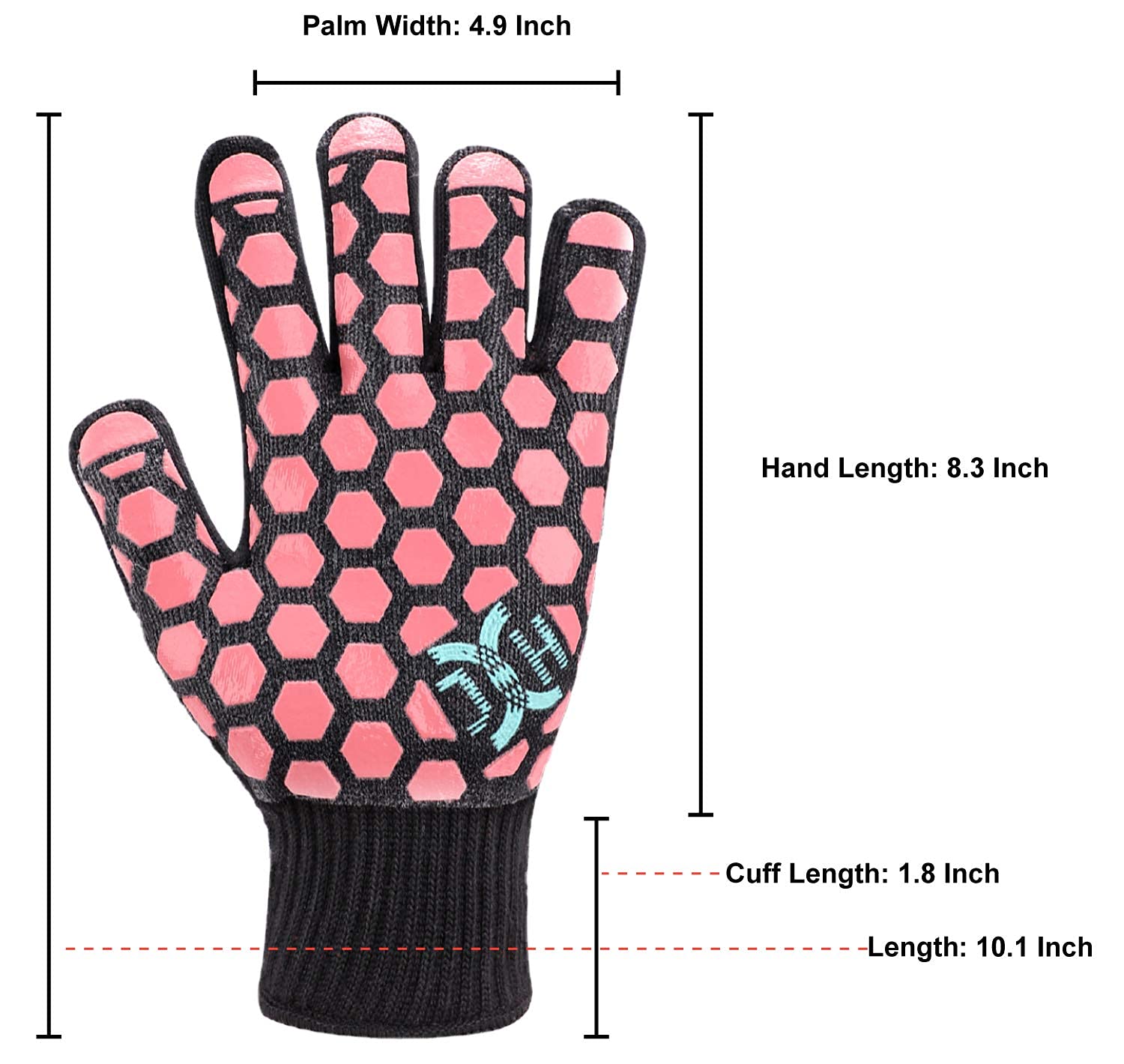 Heat Resistant Oven Gloves - EN407 Certified Up to 932°F, Double Layer Silicone Coating for Maximum Protection - Perfect for Baking, Cooking, Grilling & Fireplace Use - One Pair (Black with Coral Trim, Universal Women's Size) - Ideal for Home Kitchens, BBQ Parties & Camping