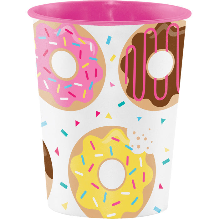 12-Piece Bulk Donut Themed 16oz Plastic Party Cups - Perfect for Birthday Celebrations, Baby Showers & Office Events