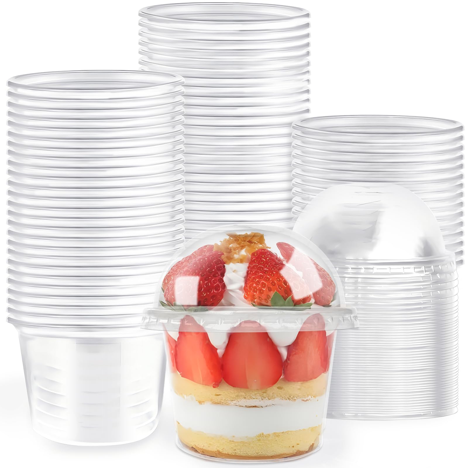 50 Pcs 8 OZ Clear Disposable Plastic Cups with Dome Lids - Mini Parfait Dessert Containers for Ice Cream, Cake, Fruit, Pudding, Jello Shots, Drinks, Yogurt, Soups, Salads & Snacks - Perfect for Parties, Catering, Restaurants & Home Use