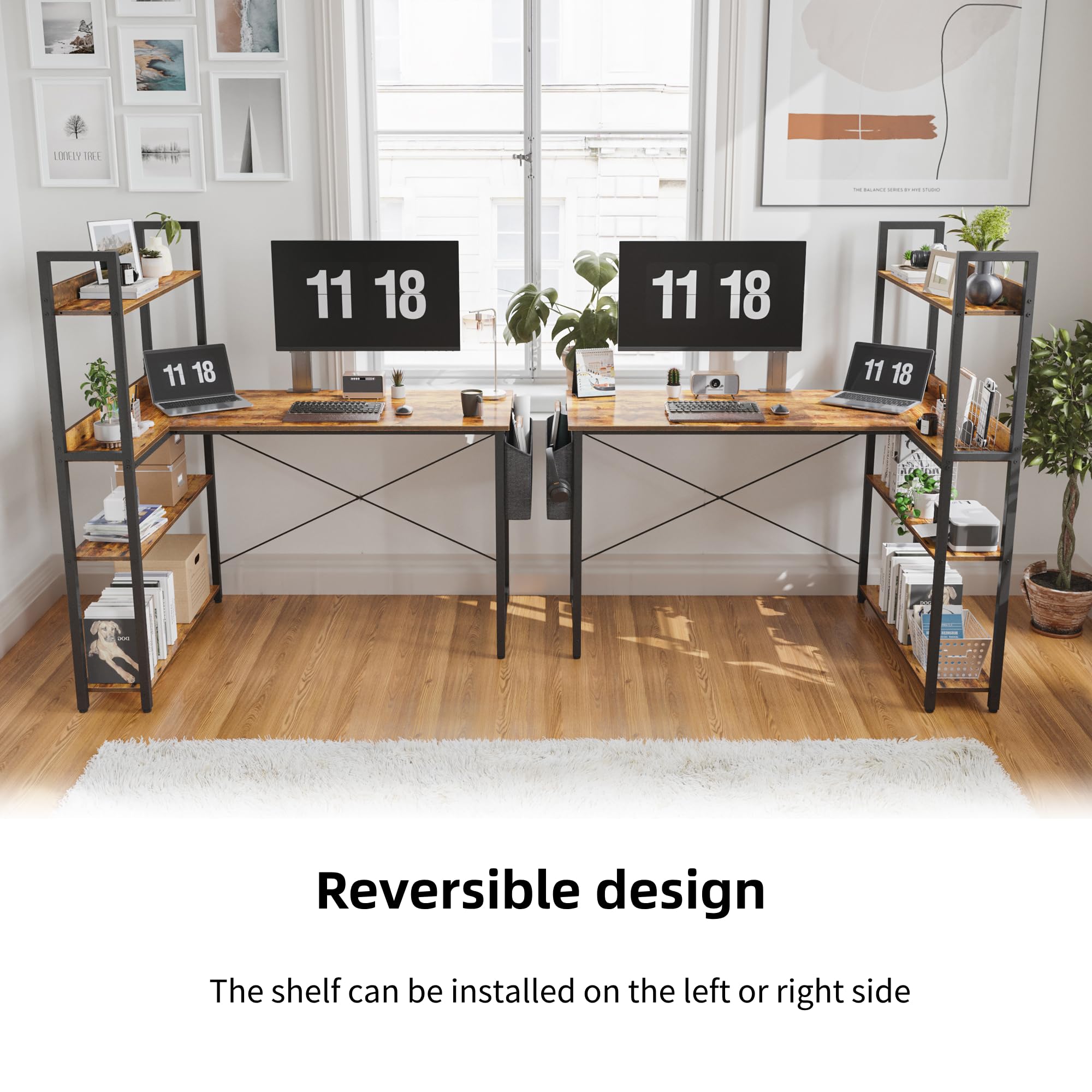 **Treesland 47 Inch L-Shaped Computer Desk with Bookshelf & Storage - Home Office Corner Desk for Study, Writing & Work - Perfect for Bedroom, Office & Small Spaces (Brown)**