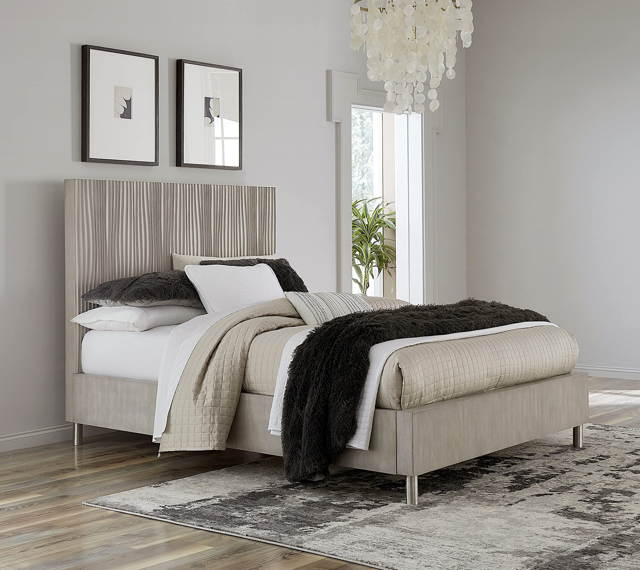 Modus Furniture Solid Wood King Size Platform Bed Frame in Argento Misty Grey - Sturdy & Stylish for Modern Bedrooms, Guest Rooms & Master Suites