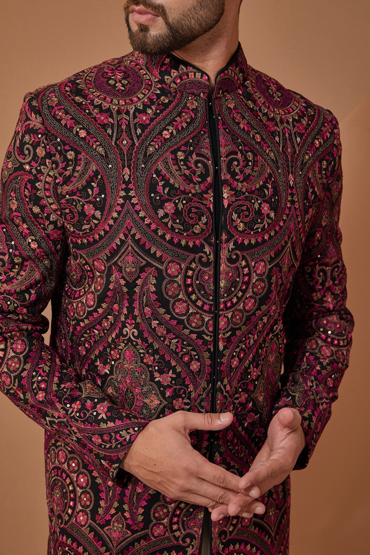 Exquisite Kashmiri Embroidered Sherwani for Men - Traditional Indian Wedding Attire & Festive Occasions