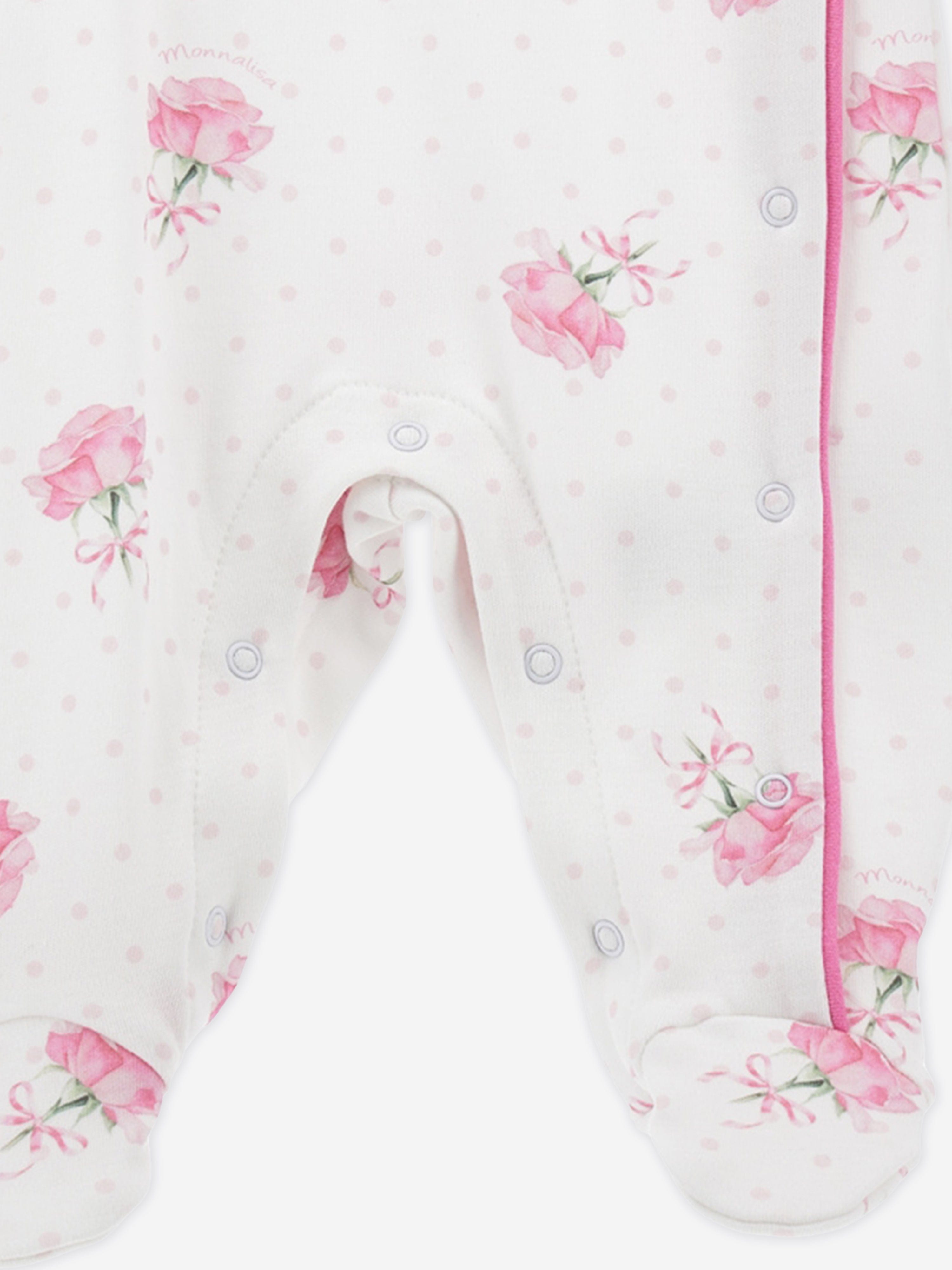 Adorable White Baby Girls' Rose Print Babygrow – Perfect for Newborn Photos, Playtime & Special Occasions