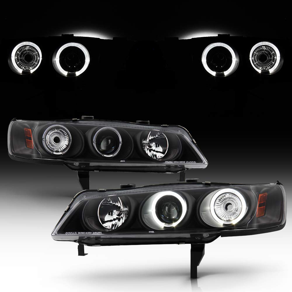 ACANII LED Halo Ring Black Housing Projector Headlights for 1994-1997 Honda Accord - Driver & Passenger Side - Upgrade Your Night Driving Safety & Style