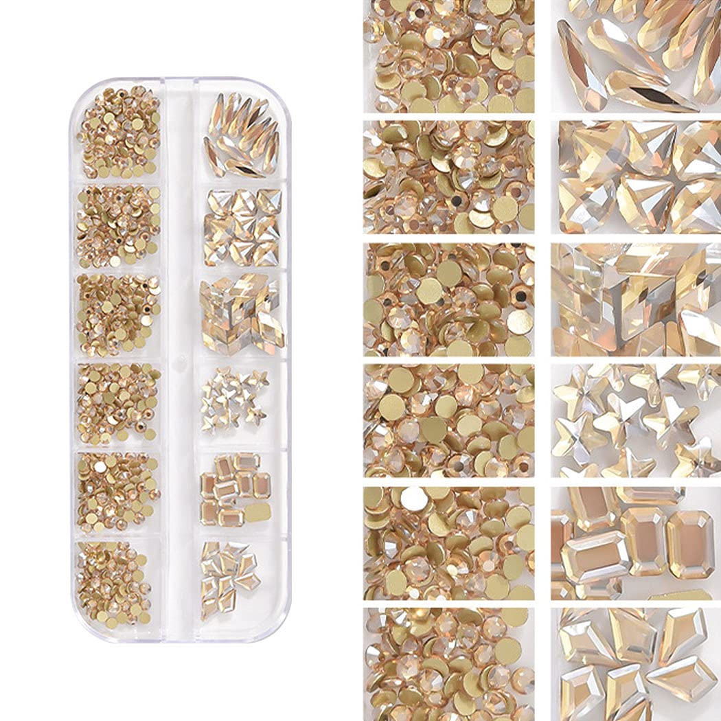 WOKOTO Rhinestones Set for Acrylic Nails - Champagne & Red Crystals with Tweezers for Women & Girls - Perfect for Nail Art & DIY