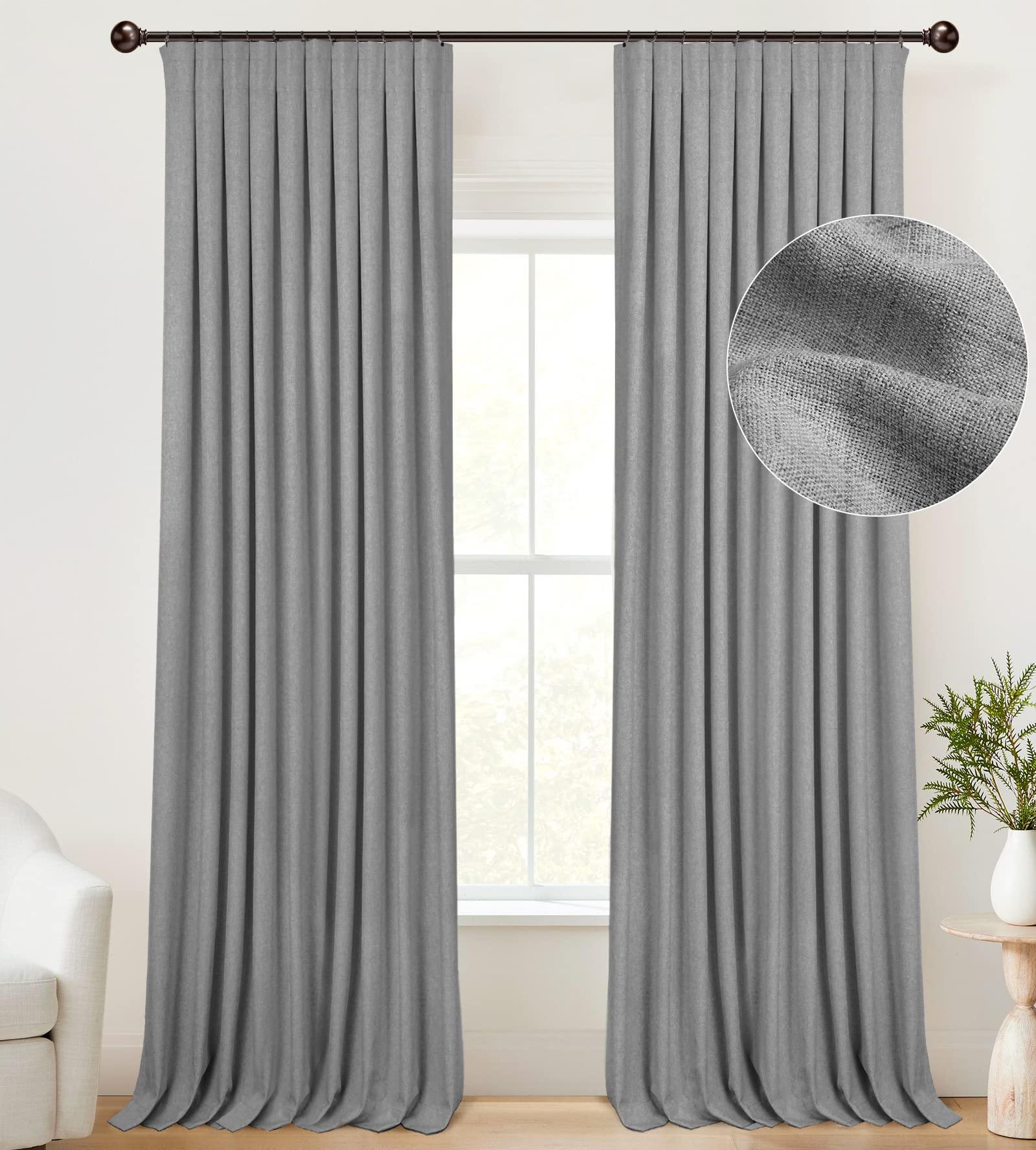 Zeerobee 100% Blackout Curtains for Bedroom & Living Room - 63 Inch Long Thermal Insulated Linen Drapes (2 Panels, W50 x L63, Dark Gray) - Perfect for Light Blocking, Privacy & Energy Efficiency in Home, Office & Nursery