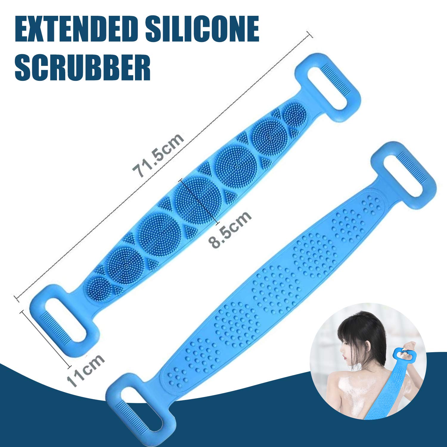 Exfoliating Silicone Bath Body Brush - Double-Sided Shower Brush with Handle for Deep Cleansing & Massage | Easy Foaming Back Scrubber for Men & Women | Perfect for Exfoliation, Dry Brushing & Spa Days (Multicolor)