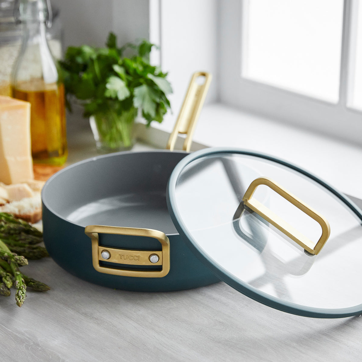 Stanley Tucci™ 11-Piece Ceramic Nonstick Cookware Set with Free Tucci Cookbook | Venetian Teal | Perfect for Home Cooking, Gifting & Italian Cuisine Lovers
