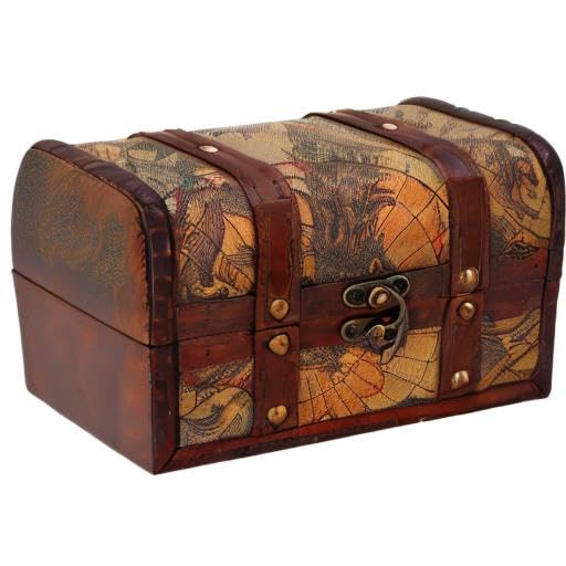 Handcrafted Wooden Treasure Chest Box with Lid - Decorative Jewelry Storage Case for Home Decor, Gift & Keepsake Organizer - Perfect for Bedroom, Living Room & Wedding Decor