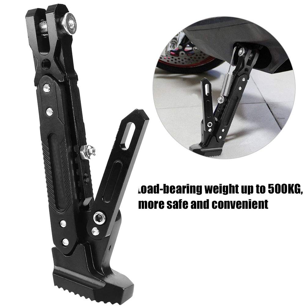 Universal Adjustable Motorcycle Kickstand - CNC Aluminum Scooter Side Stand Tripod Holder - Black - Perfect for Cruisers, Dirt Bikes & Street Motorcycles