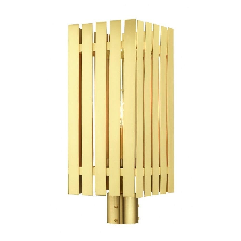 Livex Lighting 1-Light Satin Brass Outdoor Post Top Lantern - Elegant Exterior Lighting for Porch, Garden, and Pathway Illumination
