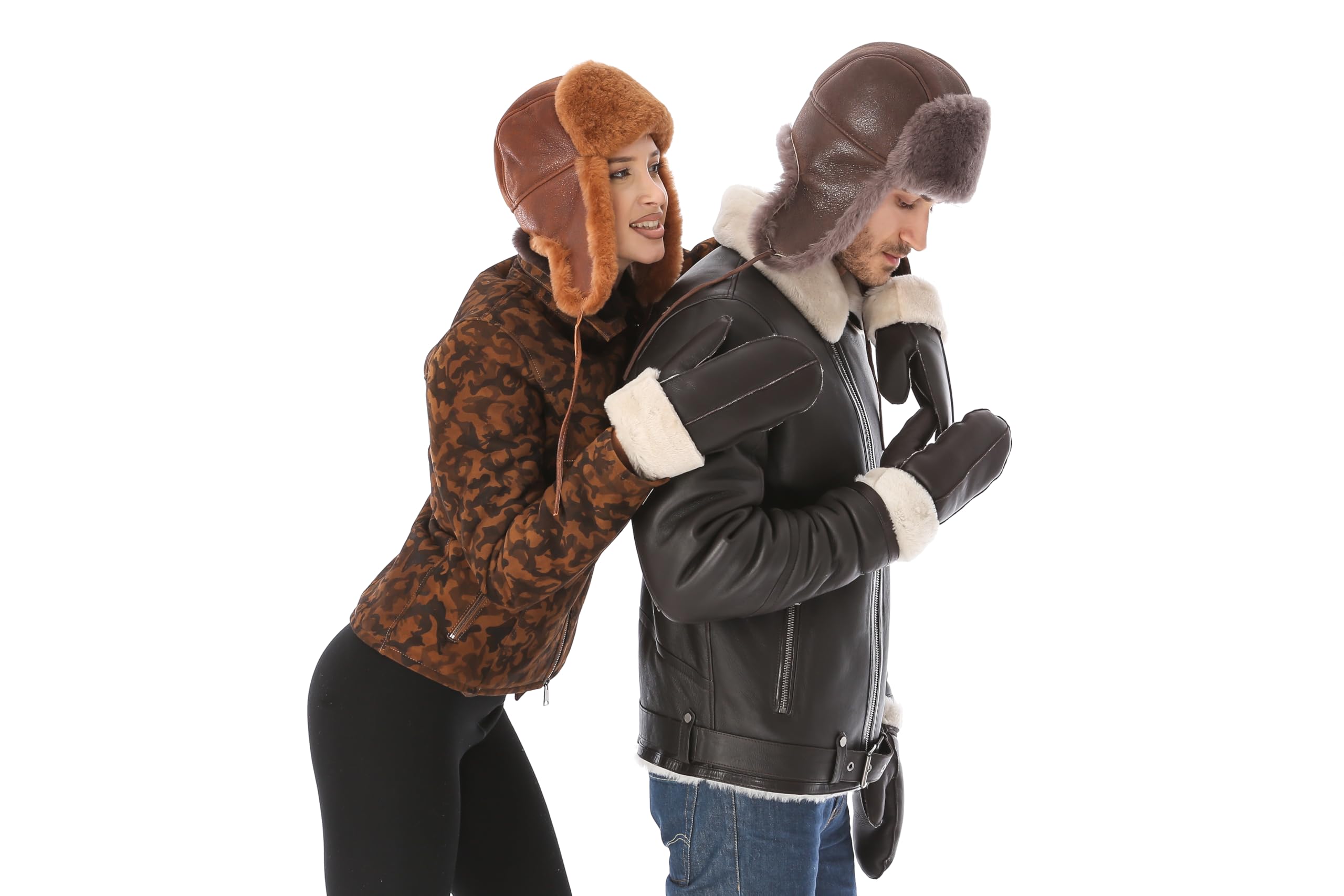Genuine Leather Aviator Shearling Ushanka Trapper Hat - Russian Sheepskin Winter Cap with Real Fur & Ear Flaps for Men and Women - Warm Cold Weather Accessory for Skiing, Snowboarding & Outdoor Adventures