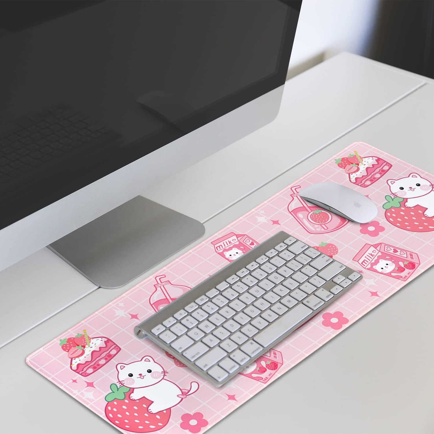 Kawaii Strawberry Milk Cat Gaming Mouse Pad - Extra Large 31.5