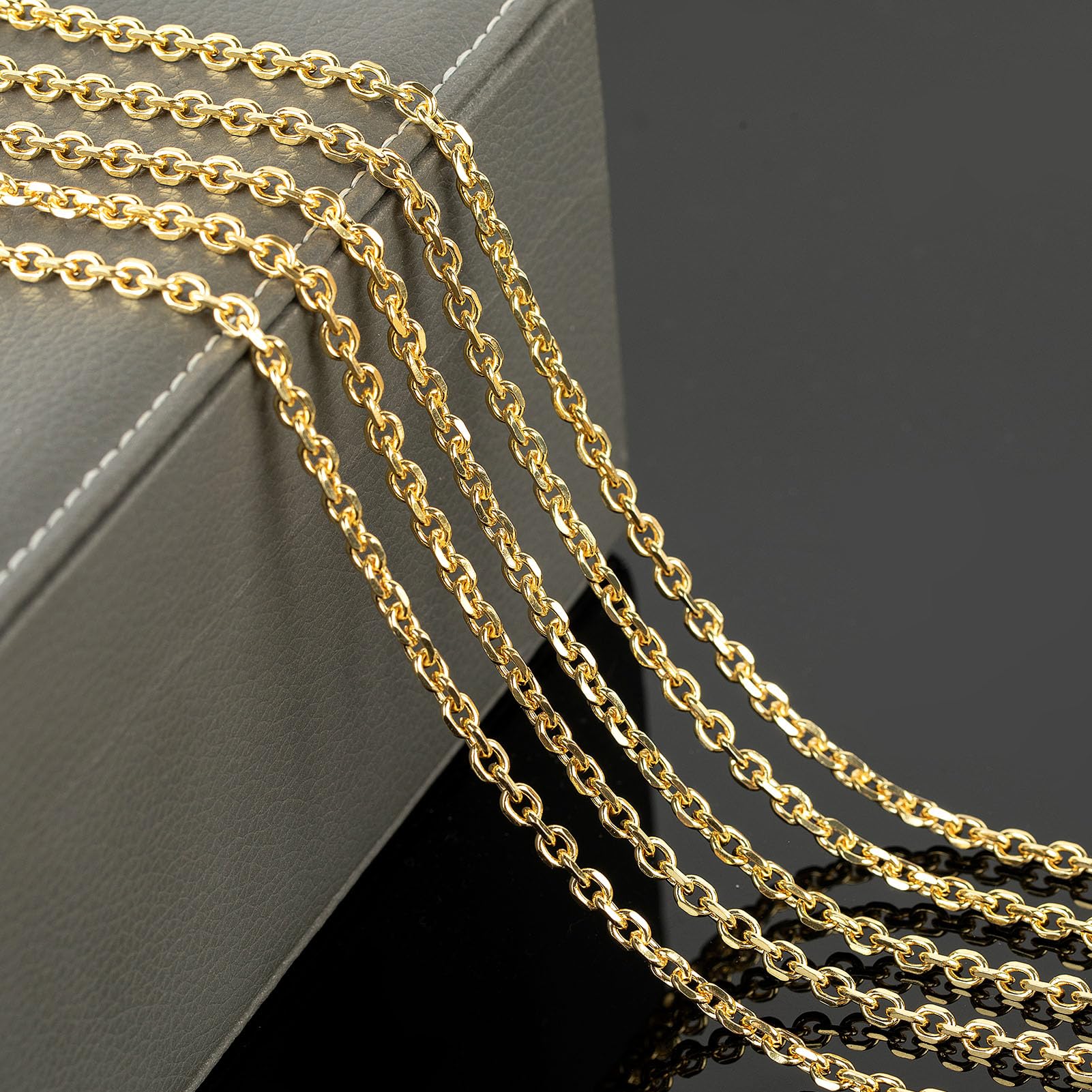 YOUBEIYEE 18K Gold Plated 5M Bulk Jewelry Chains - Diamond Cut Cable Chain Necklace for Men & Women | DIY Crafting, Layering, Gift Giving