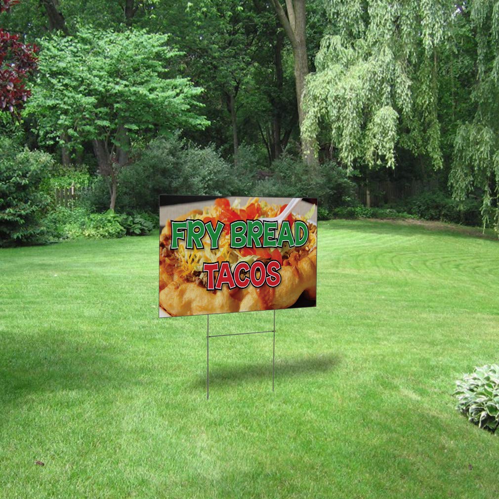 24x18 Inch Weatherproof Yard Sign for Fry Bread Tacos Restaurant & Cafe - Double-Sided Print, Durable Brown Lawn & Garden Decor - Perfect for Outdoor Advertising & Business Promotion