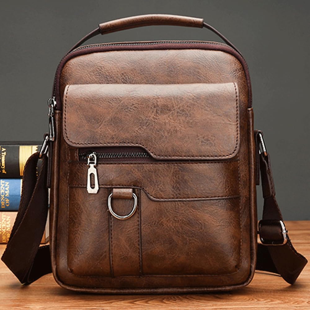 Men's Vintage Leather Shoulder Bag - Crossbody Messenger for Travel & Daily Use