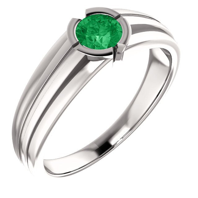 14KT Gold 0.42 Carat Emerald Solitaire Ring for Men - Elegant Bezel Set Wedding Band, Anniversary Gift, or Special Occasion Jewelry